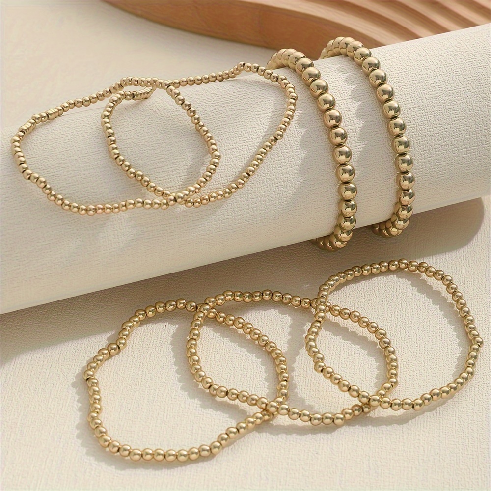 Simple Multi-Size Handmade Beaded Elastic Cord Bracelet Set, 7pcs